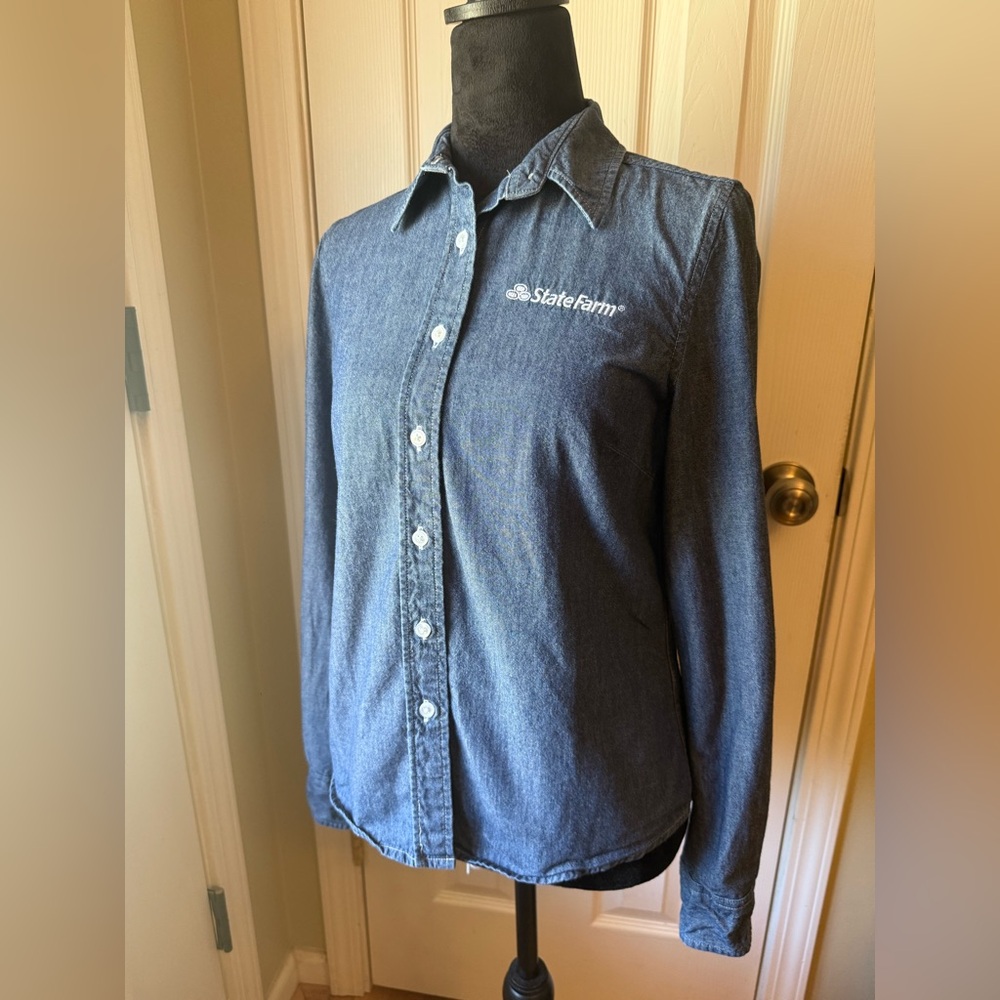 STATE FARM Charles River Apparel Blue Denim Button Down Shirt